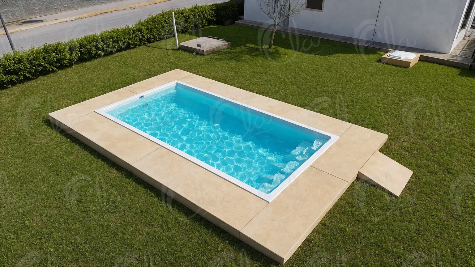Jardín con alberca rectangular